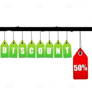 Hanging discount tags with 50% logo